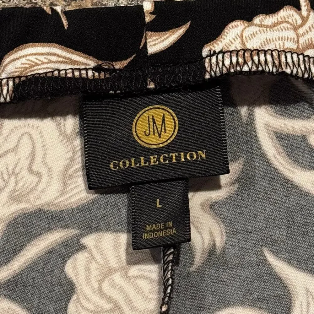 JM Collection Pants Slinky Pull On Boho Feminine Resort Floral Black Size Large - Picture 2 of 5